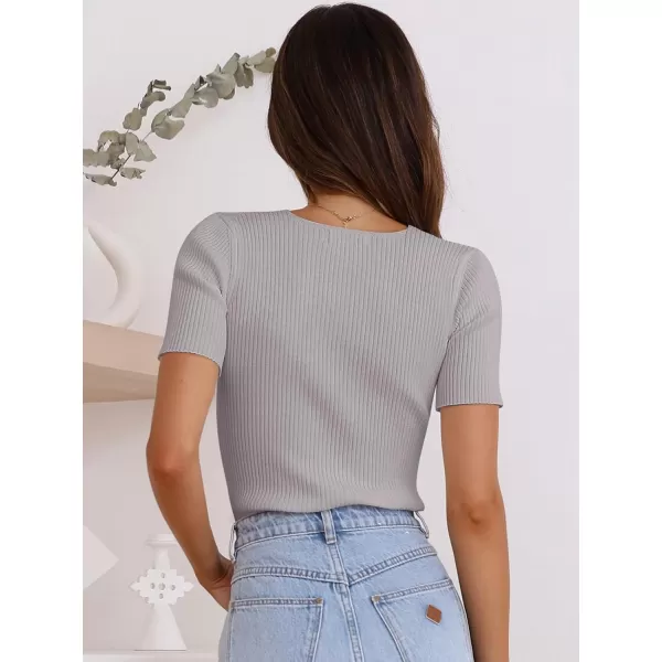 imageANRABESS Womens Crewneck Short Sleeve Tops Ribbed Knit Slim Fit T Shirts 2024 Summer Casual Basic Solid Tee TopGrey