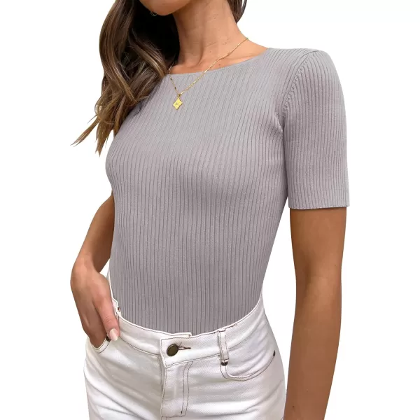 imageANRABESS Womens Crewneck Short Sleeve Tops Ribbed Knit Slim Fit T Shirts 2024 Summer Casual Basic Solid Tee TopGrey