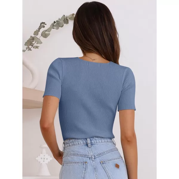 imageANRABESS Womens Crewneck Short Sleeve Tops Ribbed Knit Slim Fit T Shirts 2024 Summer Casual Basic Solid Tee TopGrey Blue
