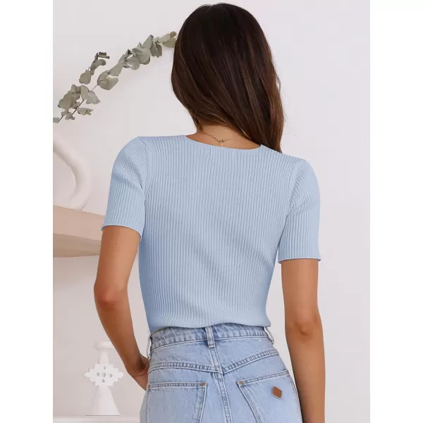 imageANRABESS Womens Crewneck Short Sleeve Tops Ribbed Knit Slim Fit T Shirts 2024 Summer Casual Basic Solid Tee TopLight Blue