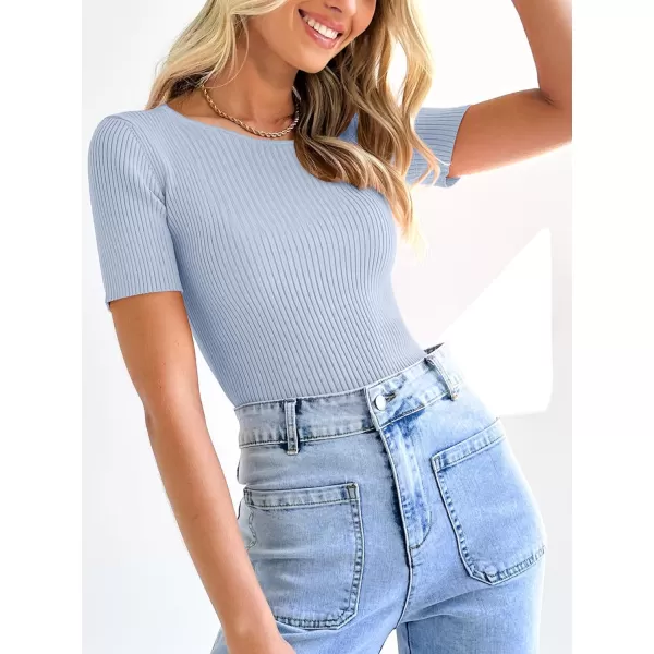 imageANRABESS Womens Crewneck Short Sleeve Tops Ribbed Knit Slim Fit T Shirts 2024 Summer Casual Basic Solid Tee TopLight Blue