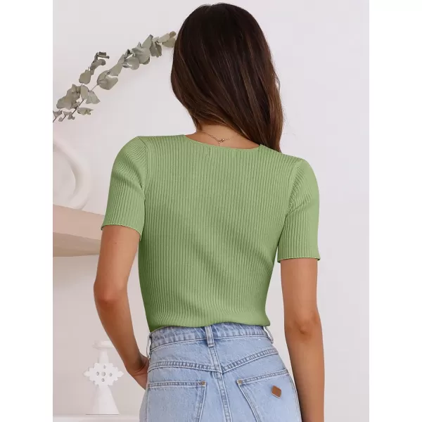 imageANRABESS Womens Crewneck Short Sleeve Tops Ribbed Knit Slim Fit T Shirts 2024 Summer Casual Basic Solid Tee TopLight Green