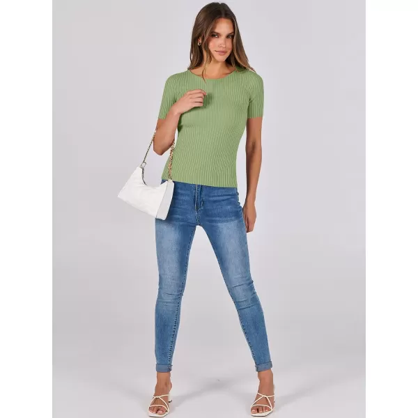 imageANRABESS Womens Crewneck Short Sleeve Tops Ribbed Knit Slim Fit T Shirts 2024 Summer Casual Basic Solid Tee TopLight Green