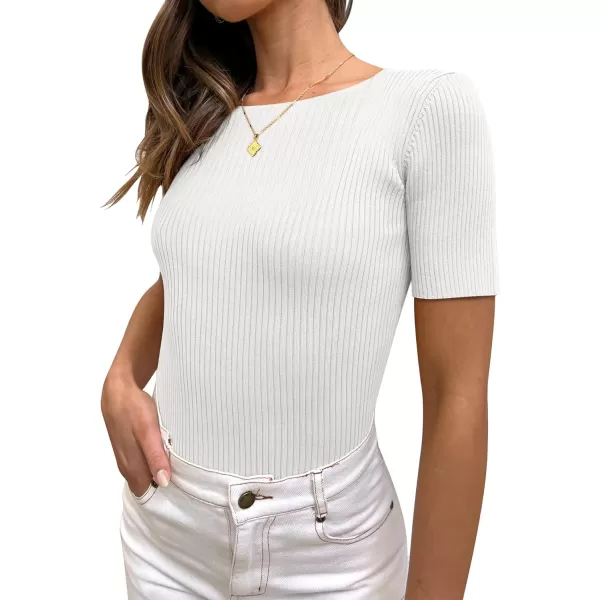 imageANRABESS Womens Crewneck Short Sleeve Tops Ribbed Knit Slim Fit T Shirts 2024 Summer Casual Basic Solid Tee TopWhite