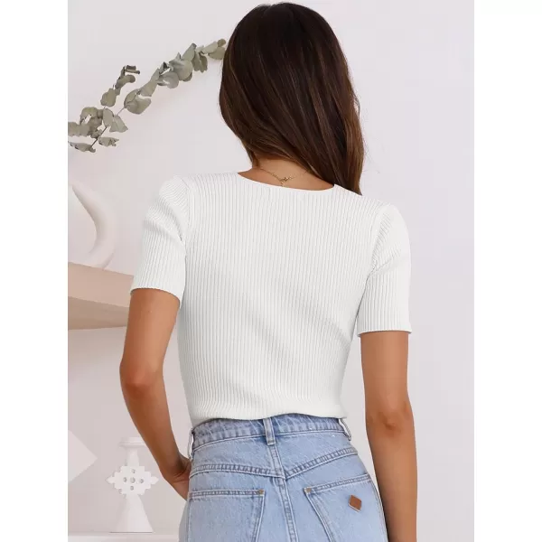 imageANRABESS Womens Crewneck Short Sleeve Tops Ribbed Knit Slim Fit T Shirts 2024 Summer Casual Basic Solid Tee TopWhite