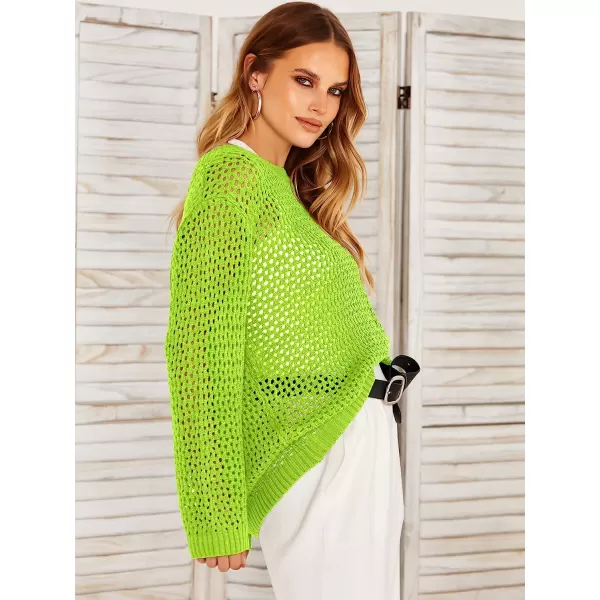 imageANRABESS Womens Crochet Cover Up Shirt Hollow Out Long Sleeve Beach Swimwaer Mesh Pullover Top 2023 Summer OutfitsGreen