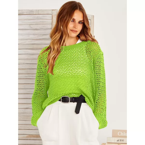 imageANRABESS Womens Crochet Cover Up Shirt Hollow Out Long Sleeve Beach Swimwaer Mesh Pullover Top 2023 Summer OutfitsGreen