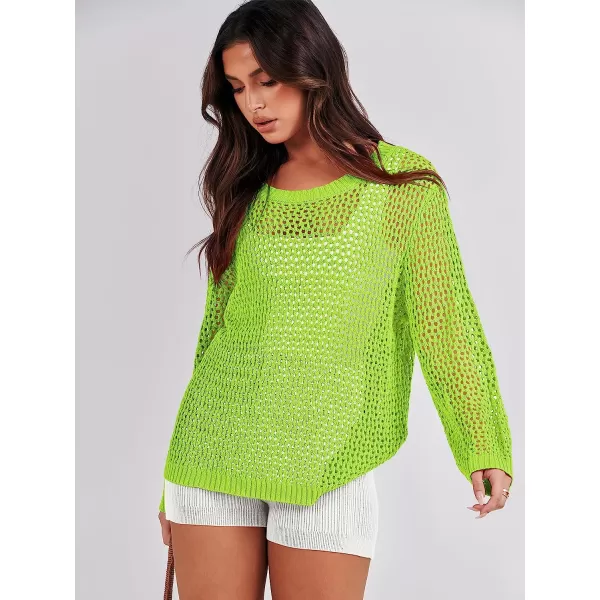 imageANRABESS Womens Crochet Cover Up Shirt Hollow Out Long Sleeve Beach Swimwaer Mesh Pullover Top 2023 Summer OutfitsGreen