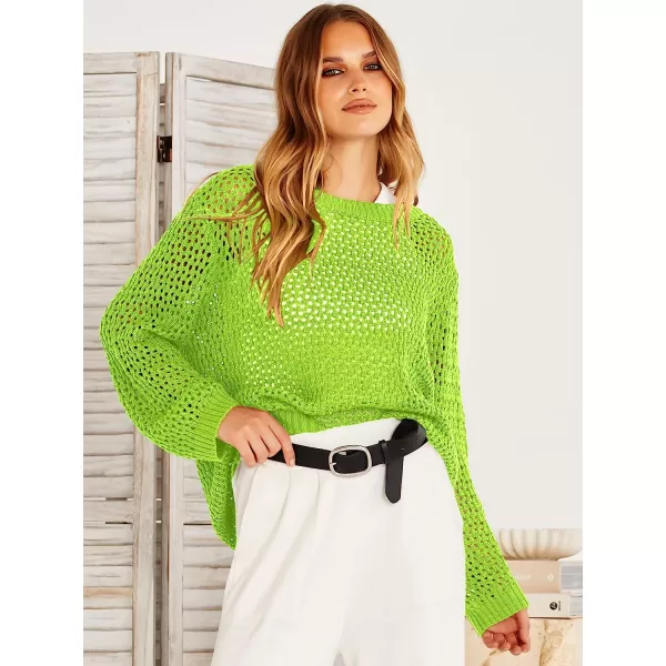 imageANRABESS Womens Crochet Cover Up Shirt Hollow Out Long Sleeve Beach Swimwaer Mesh Pullover Top 2023 Summer OutfitsGreen