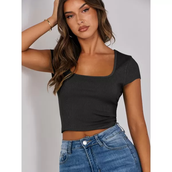 imageANRABESS Womens Crop Tops Slim Fit Short Sleeve Square Neck Basic Tees Going Out Ribbed Tight T ShirtsBlack