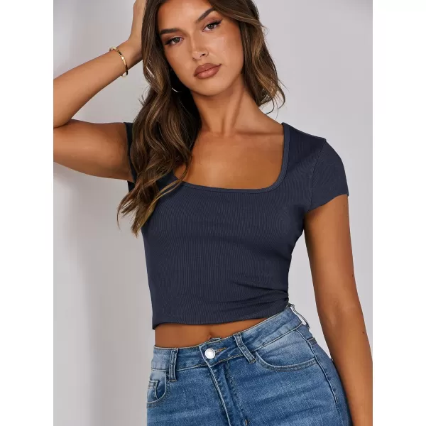 imageANRABESS Womens Crop Tops Slim Fit Short Sleeve Square Neck Basic Tees Going Out Ribbed Tight T ShirtsNavy Blue