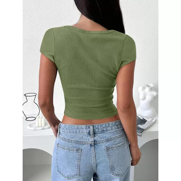 imageANRABESS Womens Crop Tops Slim Fit Short Sleeve Square Neck Basic Tees Going Out Ribbed Tight T ShirtsPea