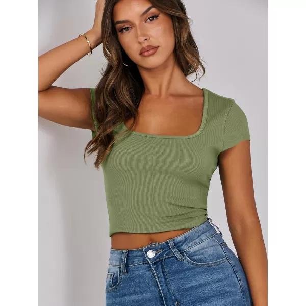 imageANRABESS Womens Crop Tops Slim Fit Short Sleeve Square Neck Basic Tees Going Out Ribbed Tight T ShirtsPea