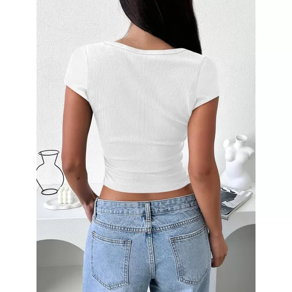imageANRABESS Womens Crop Tops Slim Fit Short Sleeve Square Neck Basic Tees Going Out Ribbed Tight T ShirtsWhite