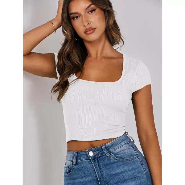 imageANRABESS Womens Crop Tops Slim Fit Short Sleeve Square Neck Basic Tees Going Out Ribbed Tight T ShirtsWhite