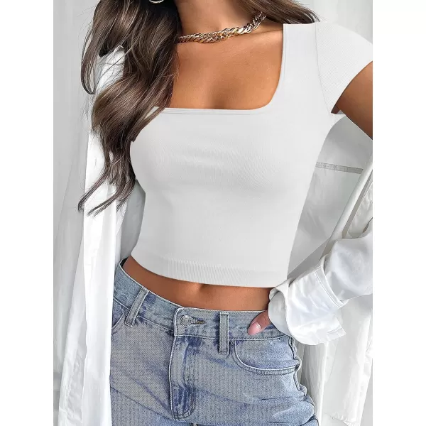 imageANRABESS Womens Crop Tops Slim Fit Short Sleeve Square Neck Basic Tees Going Out Ribbed Tight T ShirtsWhite