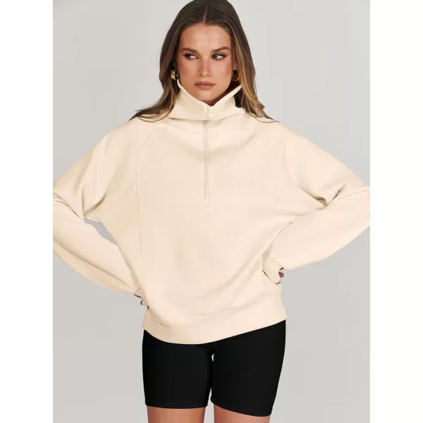 imageANRABESS Womens Cropped Half Zip Sweatshirts Long Sleeve Workout Pullover Teen Girls Athletic ClothesApricot