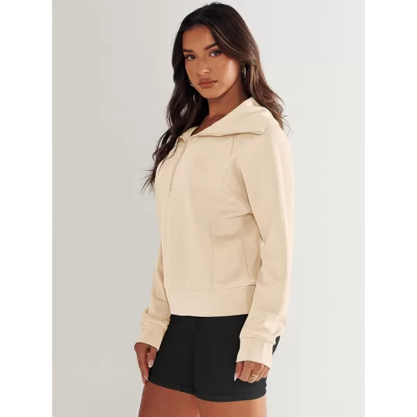 imageANRABESS Womens Cropped Half Zip Sweatshirts Long Sleeve Workout Pullover Teen Girls Athletic ClothesApricot