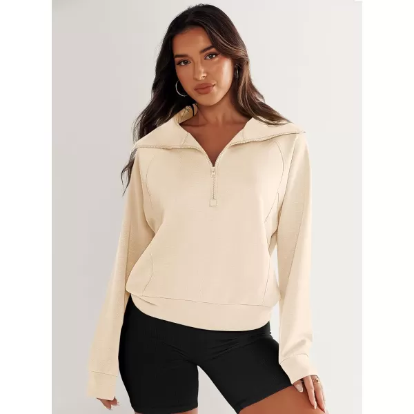imageANRABESS Womens Cropped Half Zip Sweatshirts Long Sleeve Workout Pullover Teen Girls Athletic ClothesApricot