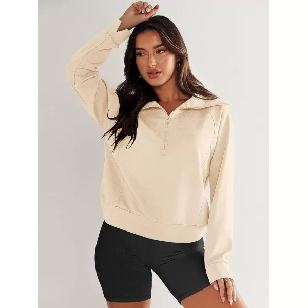 imageANRABESS Womens Cropped Half Zip Sweatshirts Long Sleeve Workout Pullover Teen Girls Athletic ClothesApricot
