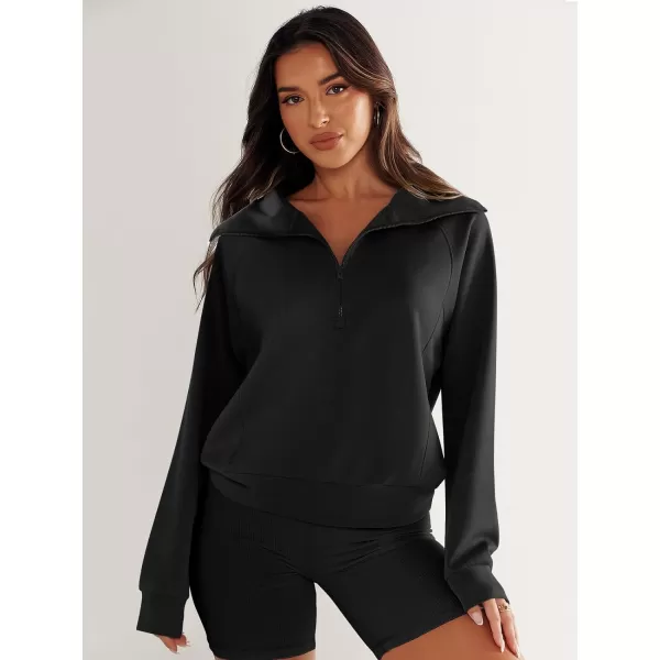 imageANRABESS Womens Cropped Half Zip Sweatshirts Long Sleeve Workout Pullover Teen Girls Athletic ClothesBlack