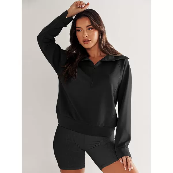 imageANRABESS Womens Cropped Half Zip Sweatshirts Long Sleeve Workout Pullover Teen Girls Athletic ClothesBlack
