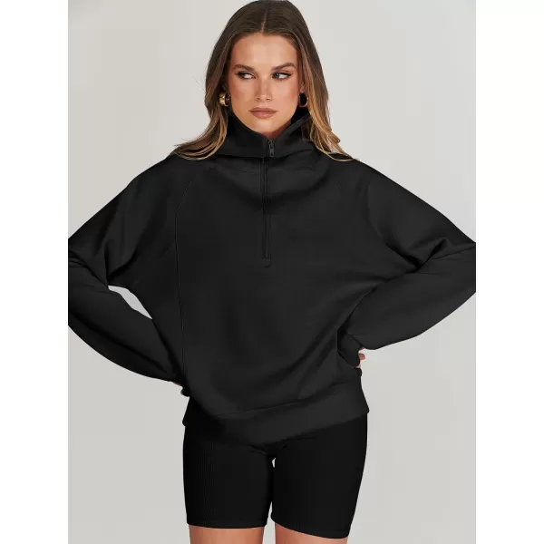 imageANRABESS Womens Cropped Half Zip Sweatshirts Long Sleeve Workout Pullover Teen Girls Athletic ClothesBlack