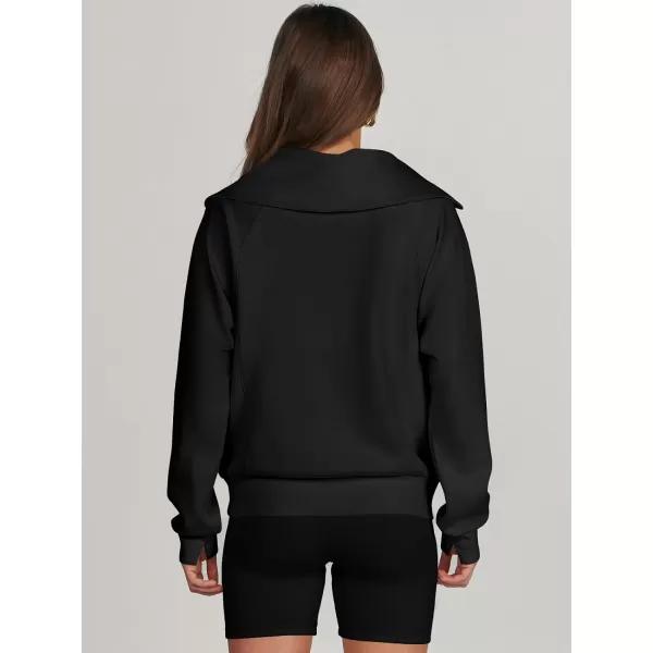imageANRABESS Womens Cropped Half Zip Sweatshirts Long Sleeve Workout Pullover Teen Girls Athletic ClothesBlack