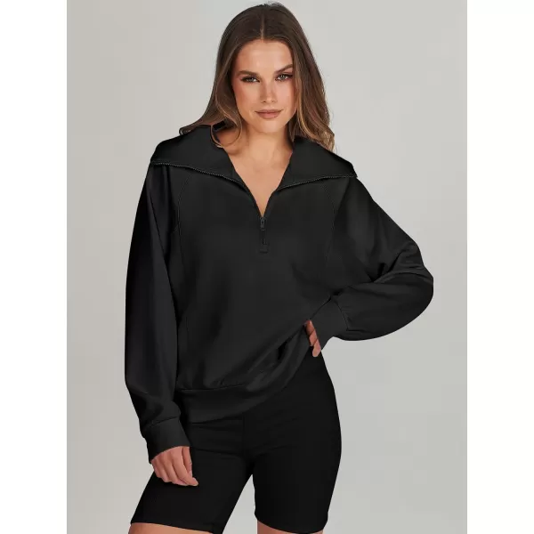 imageANRABESS Womens Cropped Half Zip Sweatshirts Long Sleeve Workout Pullover Teen Girls Athletic ClothesBlack