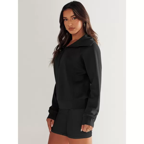 imageANRABESS Womens Cropped Half Zip Sweatshirts Long Sleeve Workout Pullover Teen Girls Athletic ClothesBlack