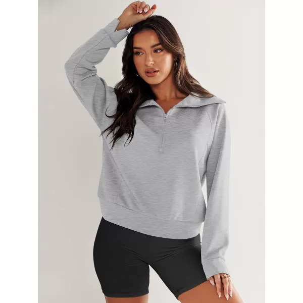 imageANRABESS Womens Cropped Half Zip Sweatshirts Long Sleeve Workout Pullover Teen Girls Athletic ClothesLight Grey