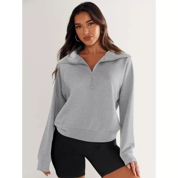 imageANRABESS Womens Cropped Half Zip Sweatshirts Long Sleeve Workout Pullover Teen Girls Athletic ClothesLight Grey