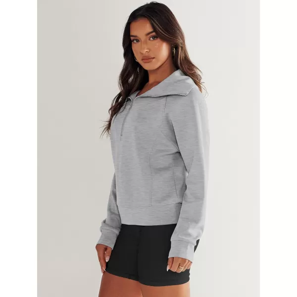 imageANRABESS Womens Cropped Half Zip Sweatshirts Long Sleeve Workout Pullover Teen Girls Athletic ClothesLight Grey
