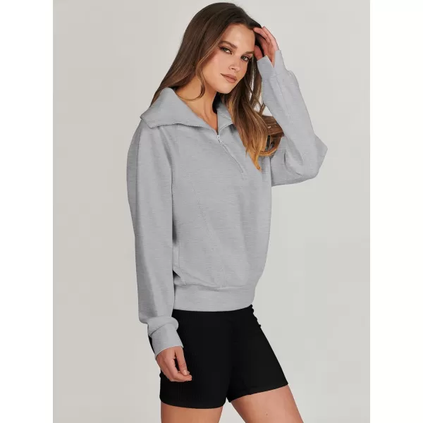 imageANRABESS Womens Cropped Half Zip Sweatshirts Long Sleeve Workout Pullover Teen Girls Athletic ClothesLight Grey