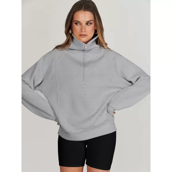 imageANRABESS Womens Cropped Half Zip Sweatshirts Long Sleeve Workout Pullover Teen Girls Athletic ClothesLight Grey