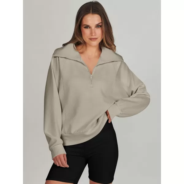 imageANRABESS Womens Cropped Half Zip Sweatshirts Long Sleeve Workout Pullover Teen Girls Athletic ClothesLight Khaki