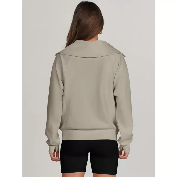 imageANRABESS Womens Cropped Half Zip Sweatshirts Long Sleeve Workout Pullover Teen Girls Athletic ClothesLight Khaki