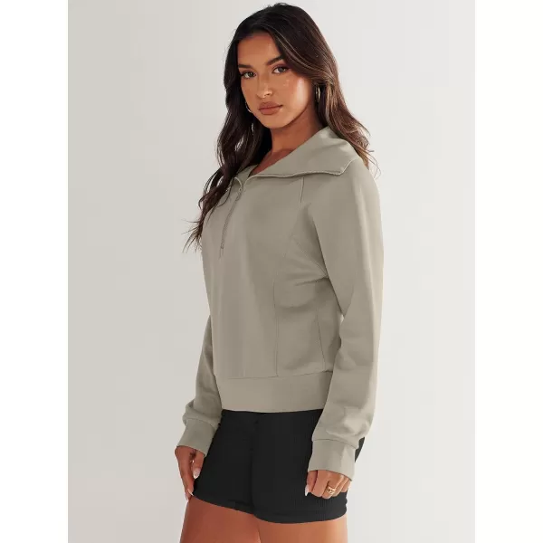 imageANRABESS Womens Cropped Half Zip Sweatshirts Long Sleeve Workout Pullover Teen Girls Athletic ClothesLight Khaki