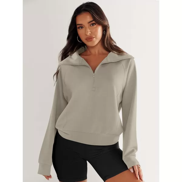 imageANRABESS Womens Cropped Half Zip Sweatshirts Long Sleeve Workout Pullover Teen Girls Athletic ClothesLight Khaki