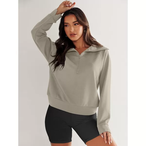 imageANRABESS Womens Cropped Half Zip Sweatshirts Long Sleeve Workout Pullover Teen Girls Athletic ClothesLight Khaki