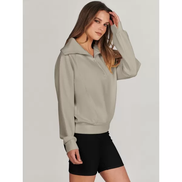 imageANRABESS Womens Cropped Half Zip Sweatshirts Long Sleeve Workout Pullover Teen Girls Athletic ClothesLight Khaki