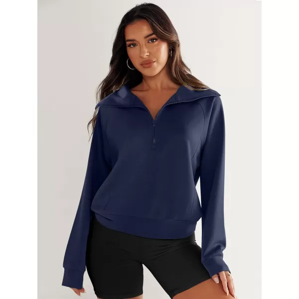 imageANRABESS Womens Cropped Half Zip Sweatshirts Long Sleeve Workout Pullover Teen Girls Athletic ClothesNavy Blue