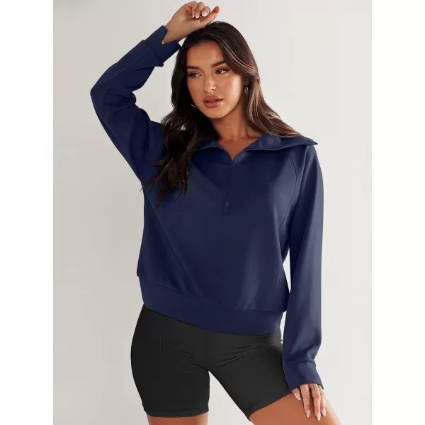 imageANRABESS Womens Cropped Half Zip Sweatshirts Long Sleeve Workout Pullover Teen Girls Athletic ClothesNavy Blue