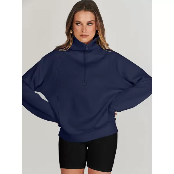 imageANRABESS Womens Cropped Half Zip Sweatshirts Long Sleeve Workout Pullover Teen Girls Athletic ClothesNavy Blue