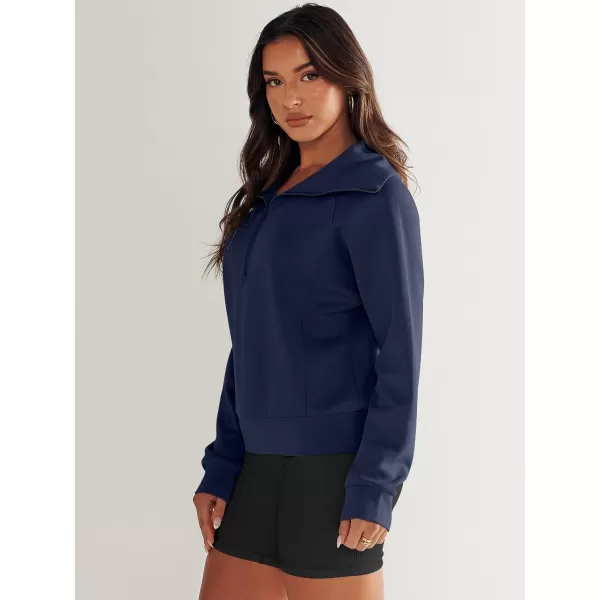 imageANRABESS Womens Cropped Half Zip Sweatshirts Long Sleeve Workout Pullover Teen Girls Athletic ClothesNavy Blue