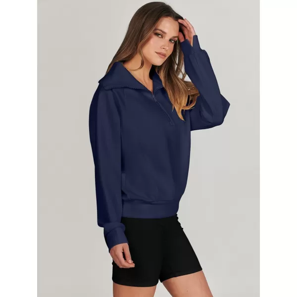 imageANRABESS Womens Cropped Half Zip Sweatshirts Long Sleeve Workout Pullover Teen Girls Athletic ClothesNavy Blue