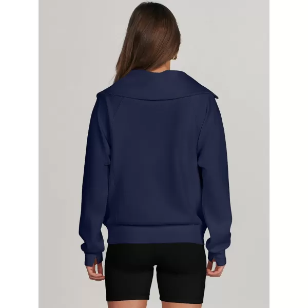 imageANRABESS Womens Cropped Half Zip Sweatshirts Long Sleeve Workout Pullover Teen Girls Athletic ClothesNavy Blue