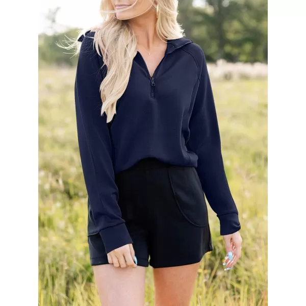 imageANRABESS Womens Cropped Half Zip Sweatshirts Long Sleeve Workout Pullover Teen Girls Athletic ClothesNavy Blue