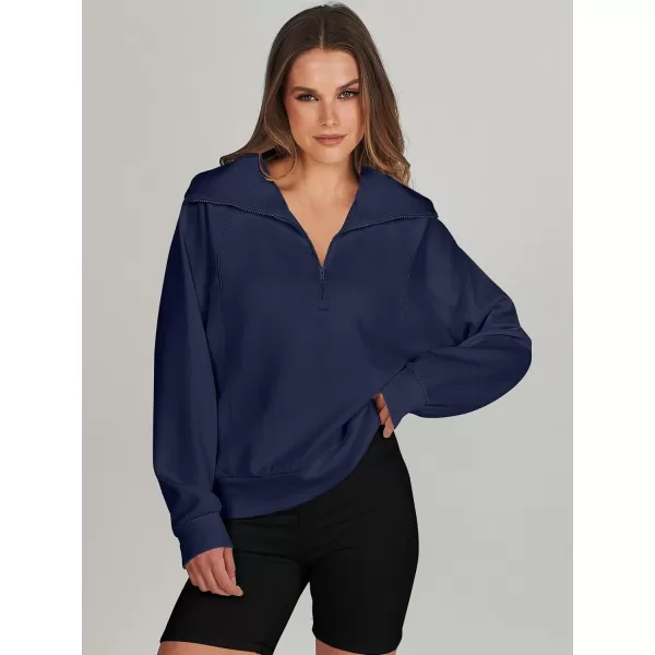 imageANRABESS Womens Cropped Half Zip Sweatshirts Long Sleeve Workout Pullover Teen Girls Athletic ClothesNavy Blue