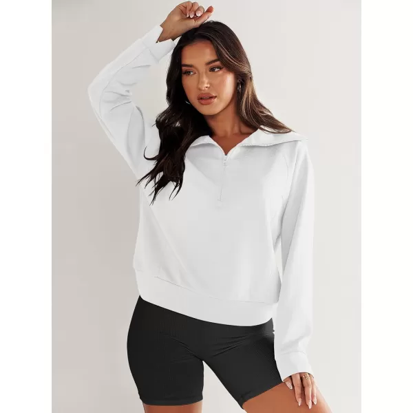imageANRABESS Womens Cropped Half Zip Sweatshirts Long Sleeve Workout Pullover Teen Girls Athletic ClothesWhite